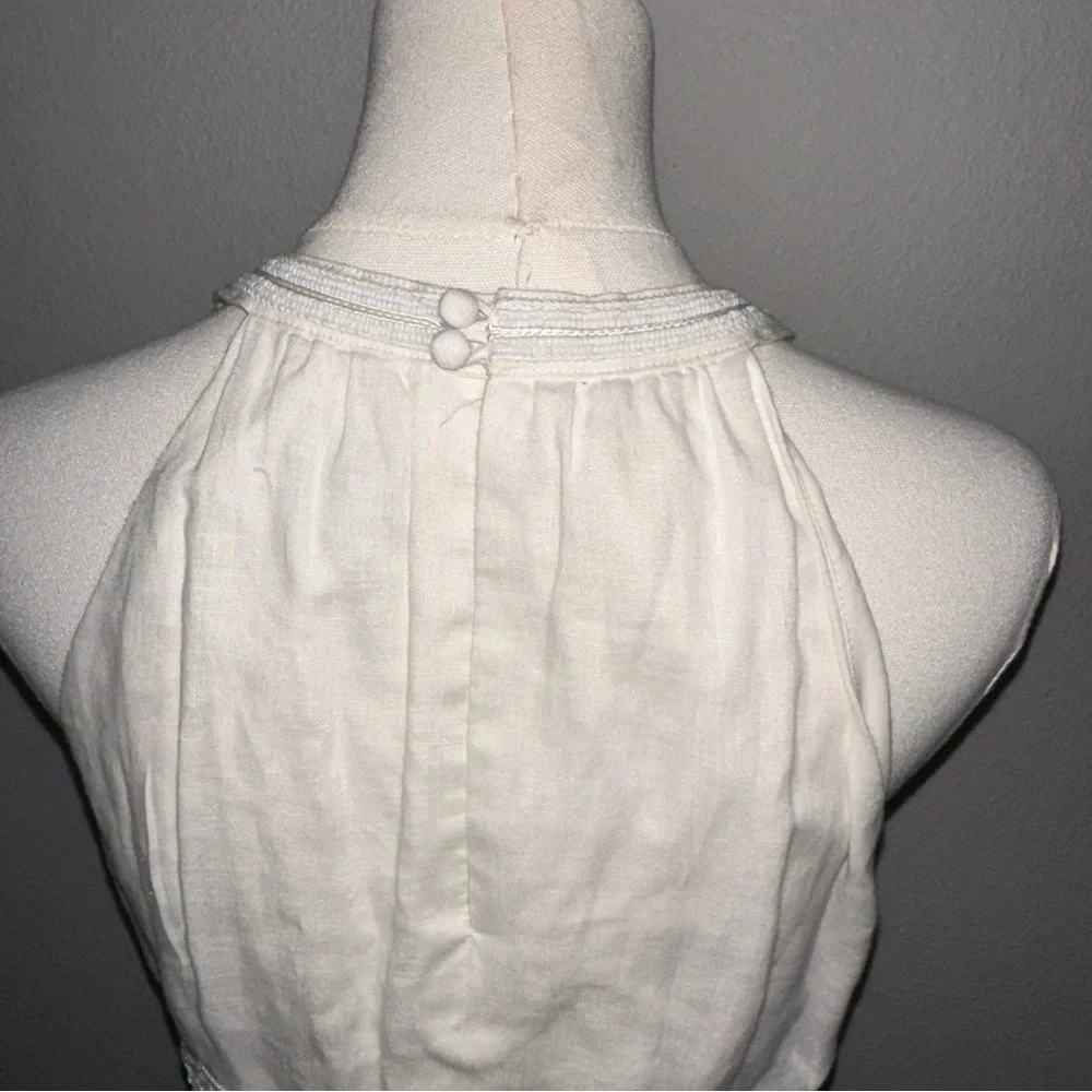 Ann Taylor Halter Beaded  lined Linen Midi Dress Off White S 8 EUC Hidden Zipper - Picture 7 of 8